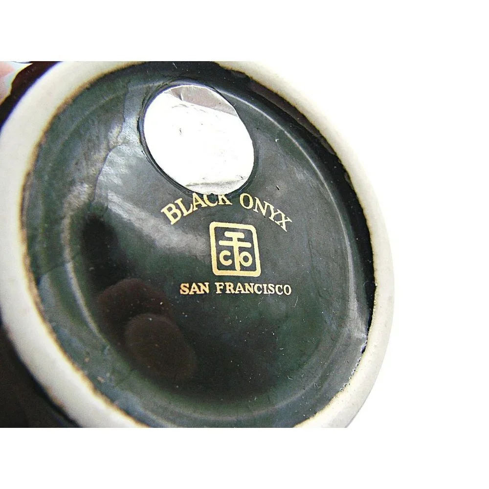 San Francisco Black Onyx Trinket Jar Vase Floral Hand Painted Decorative Flower